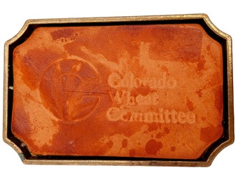 Colorado Wheat Committee Belt Buckle Vintage Distressed CO Tan Brass Well Worn