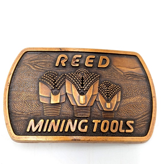 Mining Tools Belt Buckle Reed 1983 Vintage Roughn… - image 3