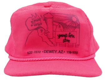 Youngs Farm Store Pink Corduroy Snapback Hat Cap Adjustable Chicken Rooster Dewey AZ