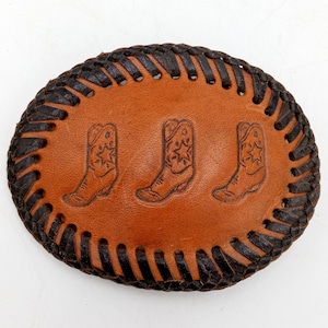 Vintage Leather Cowboy Boots Belt Buckle Western Rockabilly Ranch Cowgirl