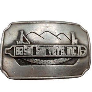Basin Surveys Inc Belt Buckle Vintage Gas Oil Roughneck Distressed Western Wear