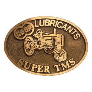 John Deere H Belt Buckle Tractor Vintage CO OP Lubricants Super TMS Collectible