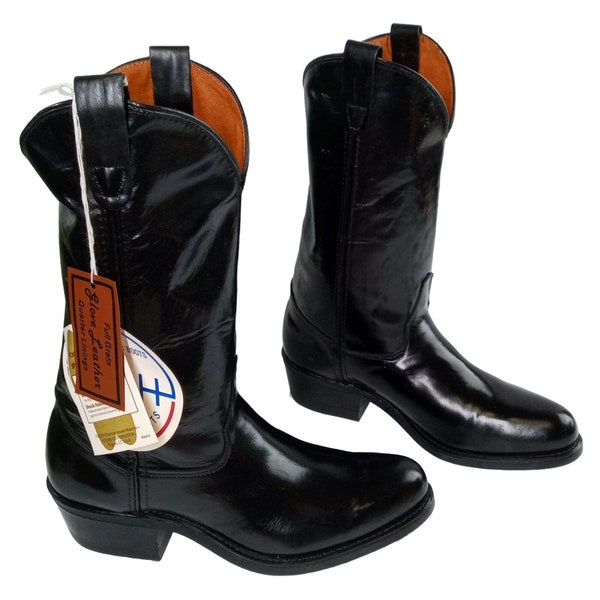 Bottes de cowboy Double H 10 B NWT vintage en cuir noir chaussures rockabilly western étroites