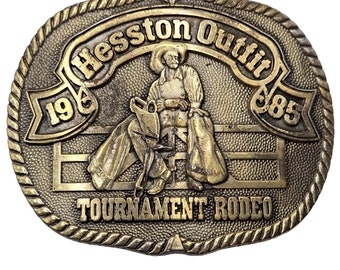 Hesston Rodeo Belt Buckle 1985 PRCA Outfit Tournament Cowboy Western Wear