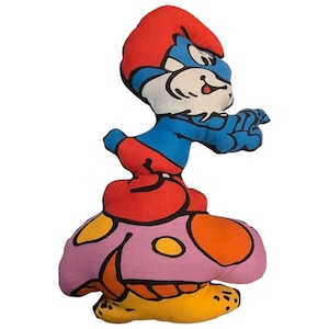 Vintage Smurf Plush Pillow Cartoon Character Mushroom Papa Smurfs 1980s