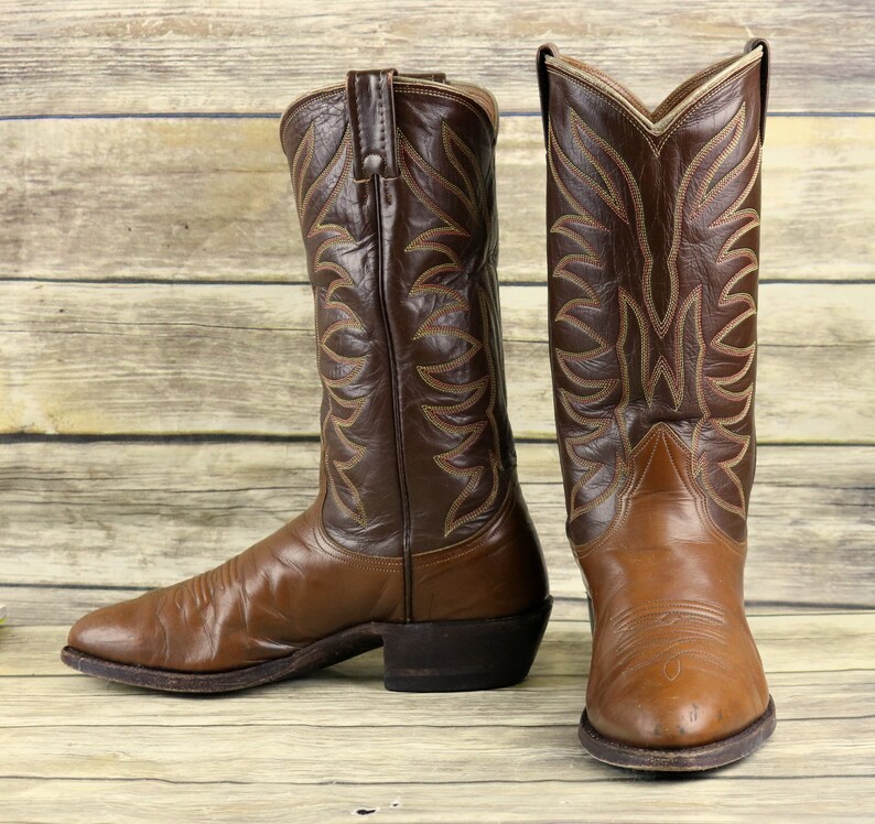 Nocona Cowboy Boots Mens Size 8.5 D Two Tone Brown Western Country Vintage