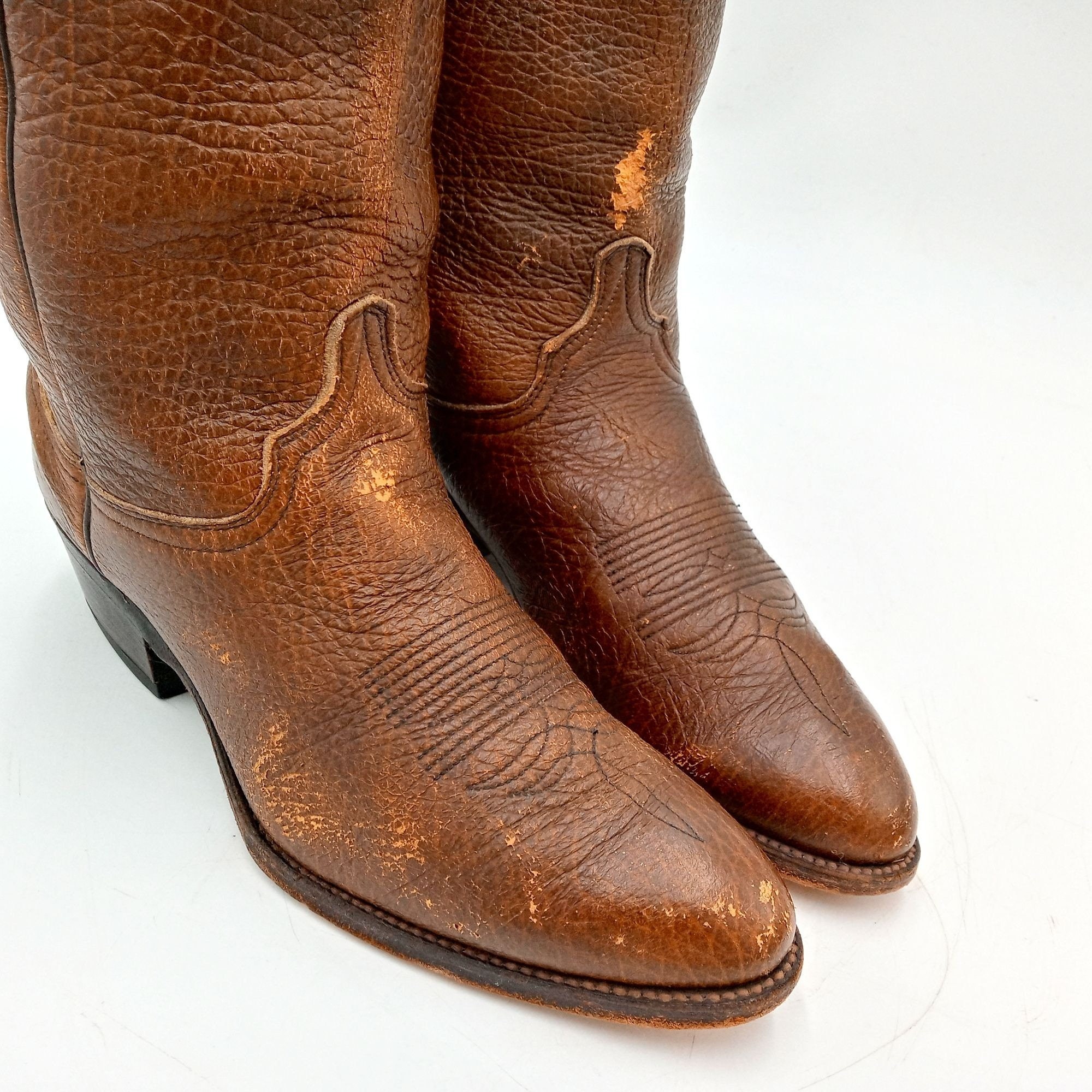 Vintage Brown Leather Cowboy Boots Abilene Mens 9 D  display picture 2