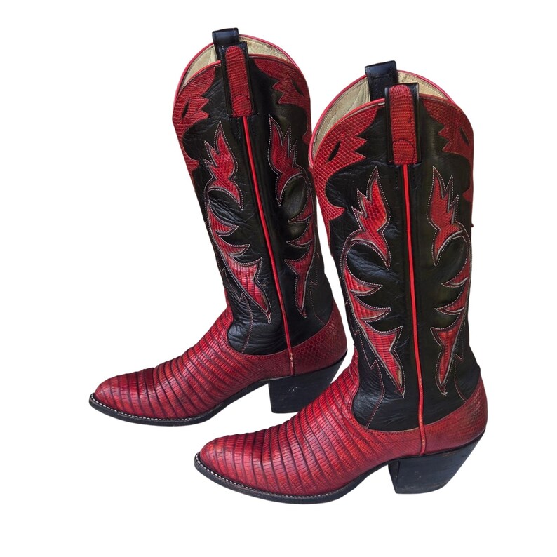 Dan Post Cowboy Boots Black Red Lizard Leather Womens 6 A Narrow Exotic Cowgirl image 12