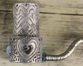 Folk Art Tobacco Pipe Metal Smoking Heart Blue Marble One Of A Kind Handmade Vintage