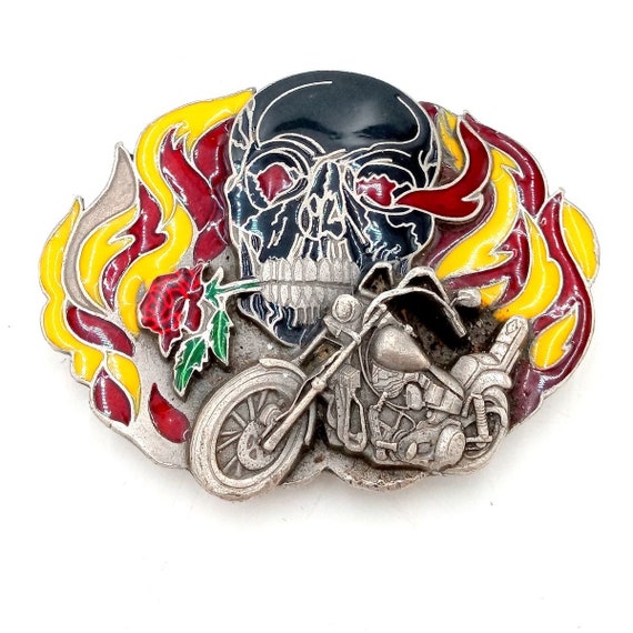 Black Skull Motorcycle Belt Buckle Flames Wild An… - image 5