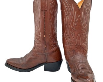 Botas vaqueras de cuero marrón vintage para hombre 7 D Country Western Chore Work Rockabilly