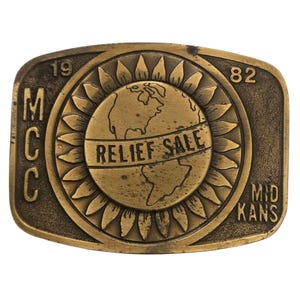 1982 Kansas Belt Buckle Mennonite Relief Sale Vintage MCC Sunflower