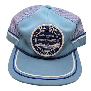 Vintage Boeing Military Aircraft F4 PDM BMAC Cap Hat Snapback Mesh Sides Blue