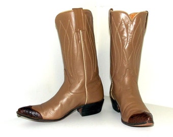 Light tan leather western cowboy boots with lizard wing tips size 5 A