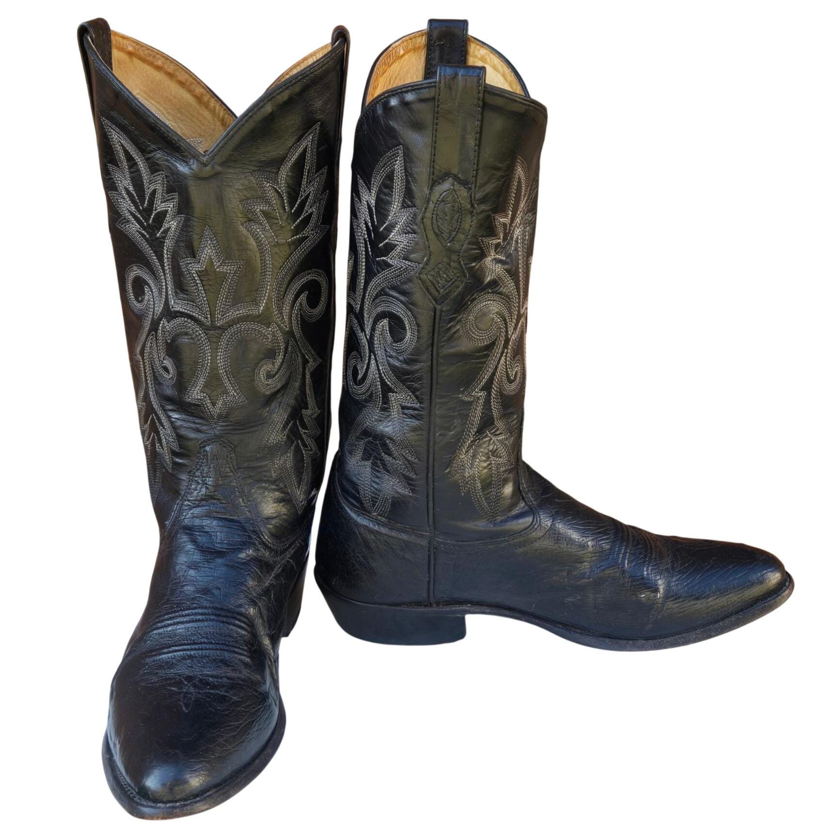 Dan Post Mens Black Leather Western Boots Size 7.5M Durable Classic Style Vintage Dan Post El Paso Cowboy boots for sale, women main image 3