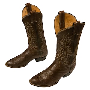 Vintage Tony Lama Cowboy Boots Mens 9.5 D Brown Leather Western Shoes
