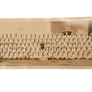 Vintage US Navy Sailors Panoramic Photo 27 Inch 1940s Military Uniform Suit