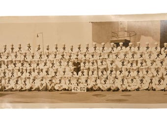 Vintage US Navy Sailors Panoramic Photo 27 cali 1940s Military Mundur Garnitur