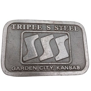 Triple S Steel Belt Buckle Vintage Garden City Kansas SSS Business Promo Advertising KS
