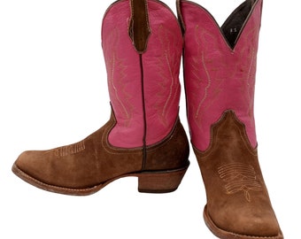 Pink Tan Cowboy Boots Womens Size 8.5 Cowgirl Ladies Western Shoes