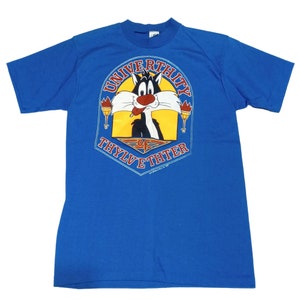 University Of Sylvester Blue T Shirt Vintage Warner Bros TShirt Cartoon Large