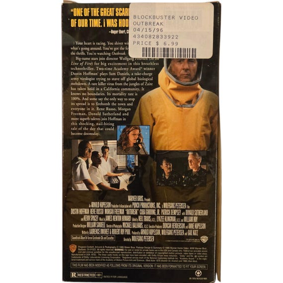 Outbreak VHS Movie Video 1995 Dustin Hoffman Rene Russo Morgan