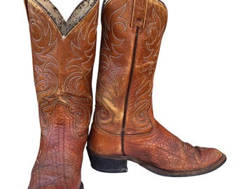 Vintage Acme Stock Show Cowboy Boots Brown Leather Mens 8.5 D Distressed Country AS IS