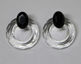 Orecchini neri e chiari Vintage cerchi di plastica round retro eleganza