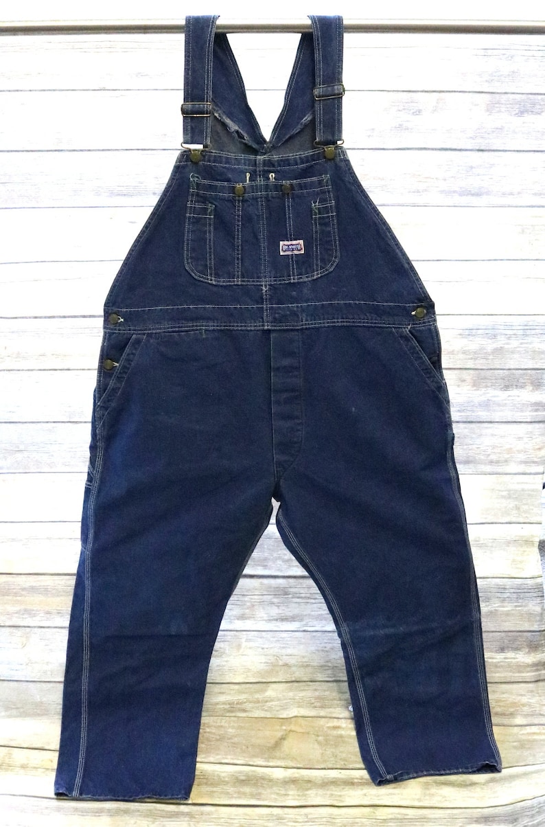 Big Smith Bib Overalls Blue Denim Vintage Carpenter Rockabilly Work Farm 43 x 28
