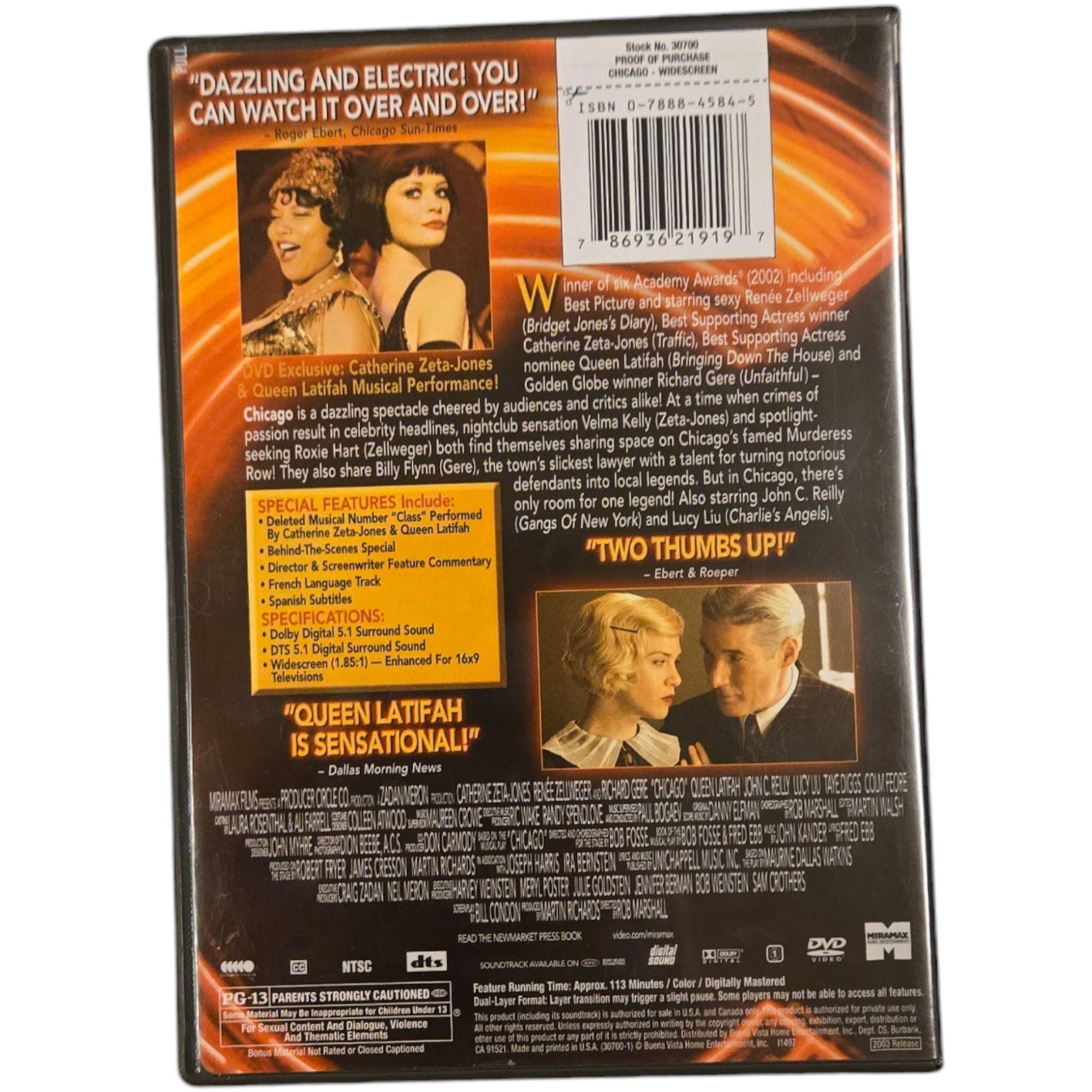 Chicago DVD Widescreen Renée Zellweger Catherine Zeta Jones