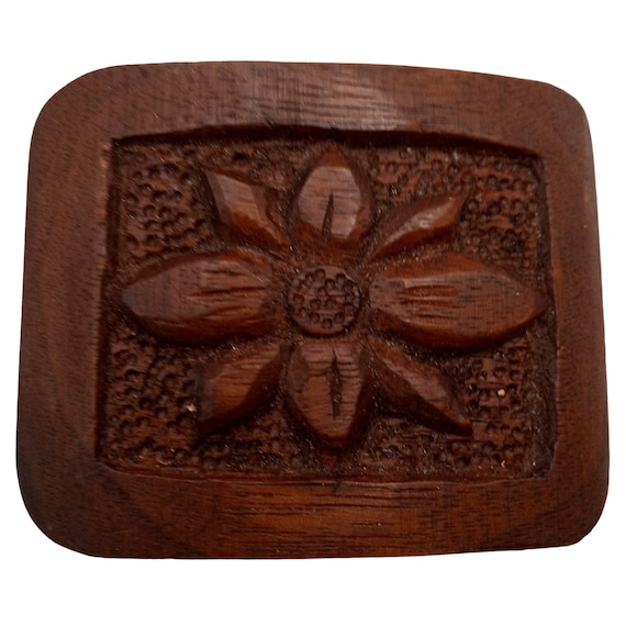 Carved Flower Belt Buckle Wood Carving Signed OOAK