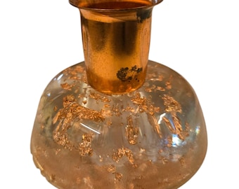Świecznik akrylowy MCM Lucite Gold Flake Mid Century Candlestick Taper Holder
