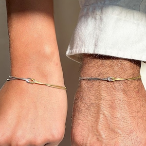 Elegant Two-Tone Love Knot Couple Bracelets – Custom His & Hers Matching Set, Symbolic Gift of Unity and Connection