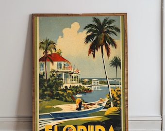 Vintage Florida Travel Poster Florida Vintage Poster Retro Florida Print Florida Theme Wall Art Vintage Florida Poster Florida Print Retro