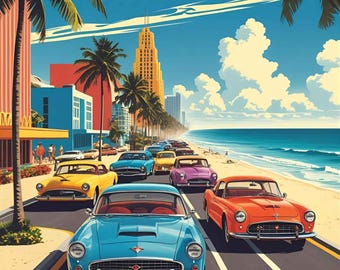 VIBIN Retro Miami Poster Set of 3 – Aesthetic Wall Art, Digital ...