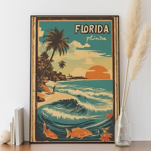 Affiche de Floride vintage Affiche de Floride bord de mer Affiche de Floride poissons Affiche de voyage rétro en Floride Affiche de voyage vintage en Floride Impression rétro