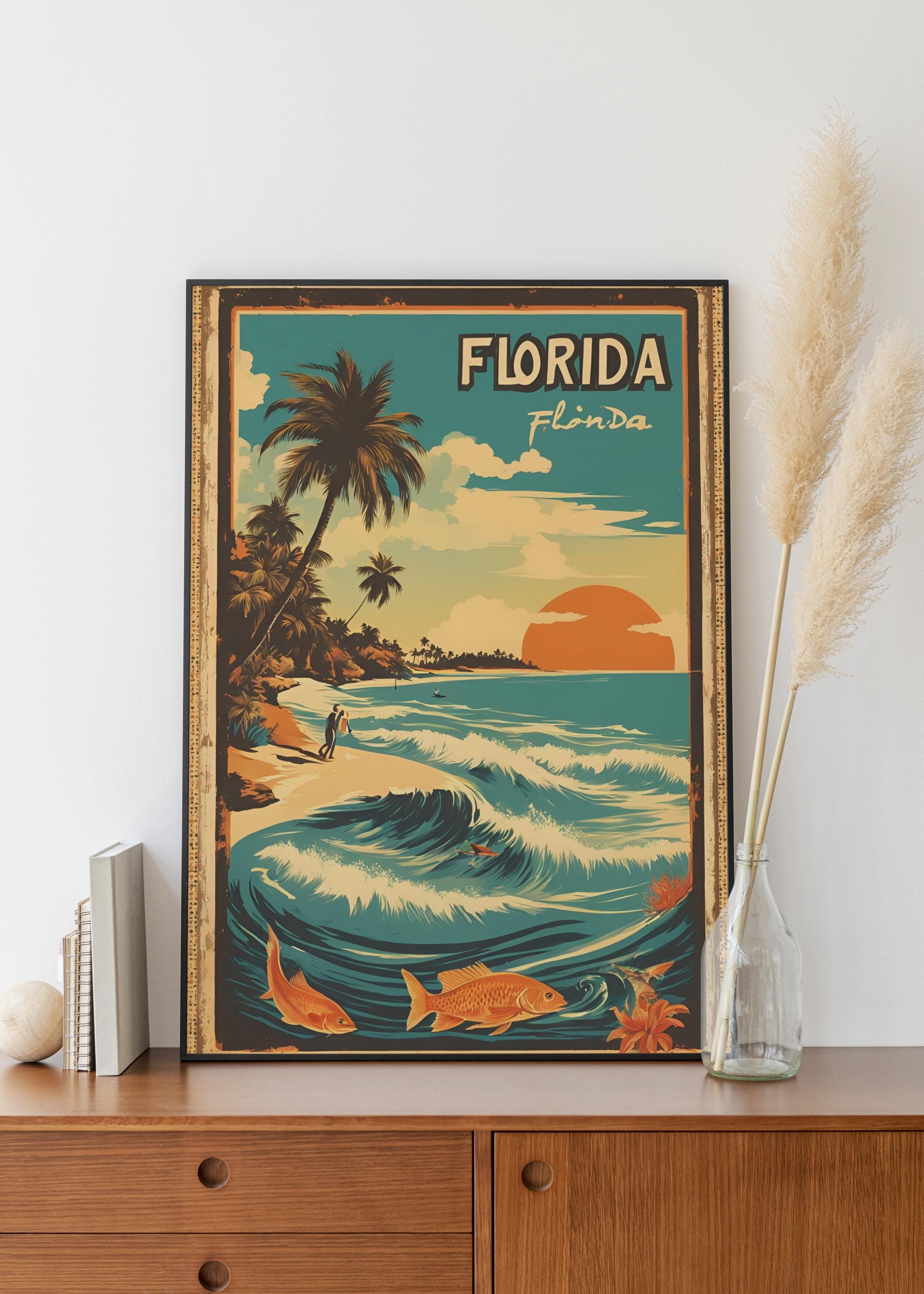 Florida Vintage Poster Seaside Florida Poster Florida Fish Poster Retro Florida Travel Poster Vintage Florida Travel Poster Retro Print