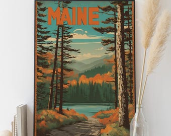 Maine Woods Printable Poster Maine Retro Print Camden Maine Poster Maine Art Work Maine Woods Print Digital Sebago Lake Maine Poster Vintage