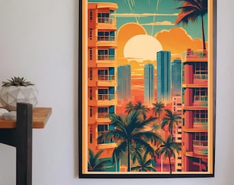 Miami Skyline Poster Vintage Miami Print Miami Retro Miami Print Miami Digital Print Miami Style Print Miami Wall Print Miami Poster Print