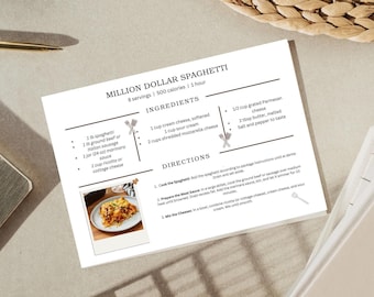 EDITABLE Recipe Card, Recipe Card Printable, Recipe Card Template, Canva Minimal Personalized Recipe Card, 5x7, 3x5, 4x6, A4, A6, Recipe Box