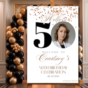 50TH Birthday Welcome Sign Template EDITABLE, Look Who's 50 Minimalist Welcome Poster Modern Fifty Years Old Welcome Sign Instant Download