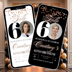 60th Birthday Invitation Template,  Sixtieth Dinner Party Invite For Women, Digital Brunch Evite, Self Edit DIY Ecard Editable Download