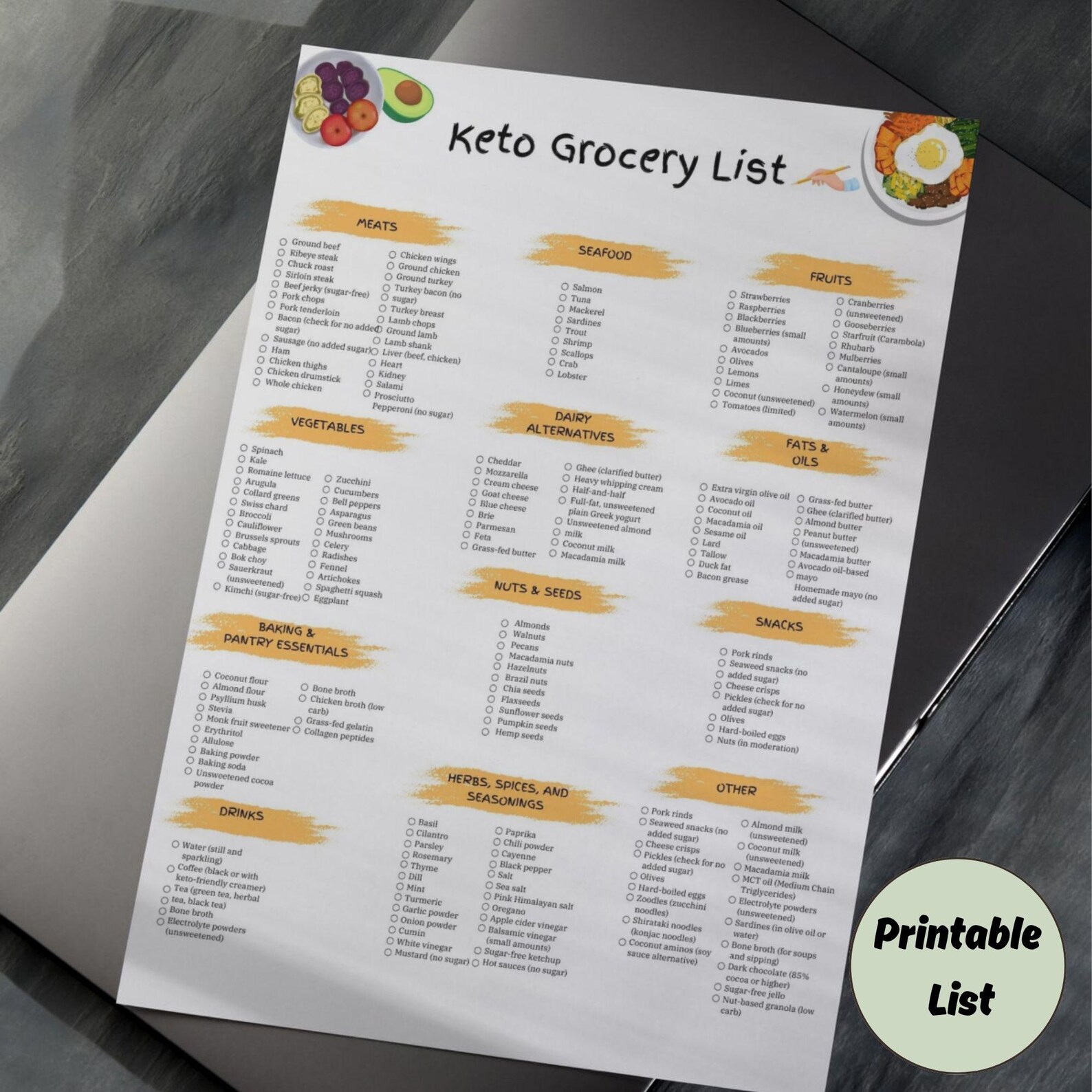 Keto Grocery List Printable, Keto Food List Printable, Keto Food Chart, Keto Tracker, Low Carb ...
