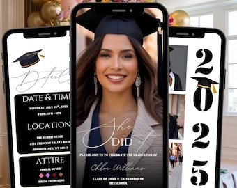 2025 moderne digitale afstudeeruitnodigingssjabloon, minimalistische College Grad-aankondiging, meerdere foto-afstudeerceremonie-feestje uitnodigen