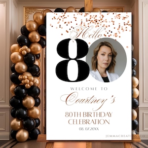 80TH Birthday Welcome Sign Template EDITABLE, Look Who&#39;s 80 Minimalist Welcome Poster Modern Eighty Years Old Welcome Sign Instant Download