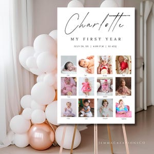 Cartello minimalista per il primo compleanno, cartello modificabile per il traguardo, poster stampabile per il primo anno del bambino, cartellone fotografico moderno per il primo compleanno