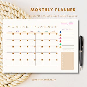 Blank Monthly Planner Landscape Monthly Printable Undated Calendar Minimalist Calendar Neutral Monday Start Calendar Template PDF