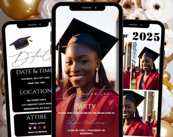 2025 moderne digitale afstudeeruitnodigingssjabloon, minimalistische College Grad-aankondiging, meerdere foto-afstudeerceremonie-feestje uitnodigen