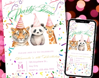 Editable Calling All Party Animals Invitation Template Girl Birthday Pink Zoo Safari Animals Party Invite Farm Animals Birthday Invitation