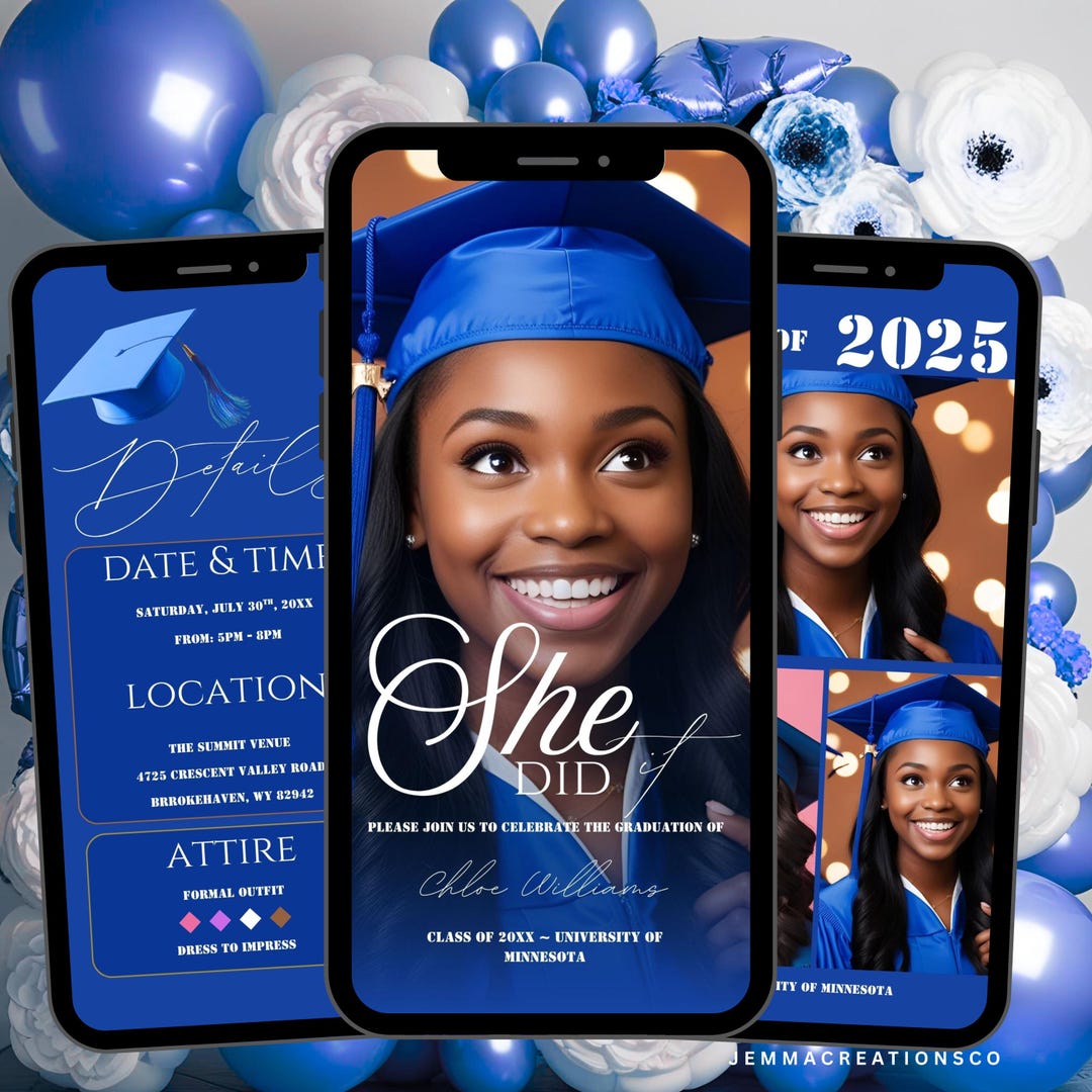 Ppc Invitation 2025 Modern Digital Graduation Invitation Template Blue, Minimalist ...